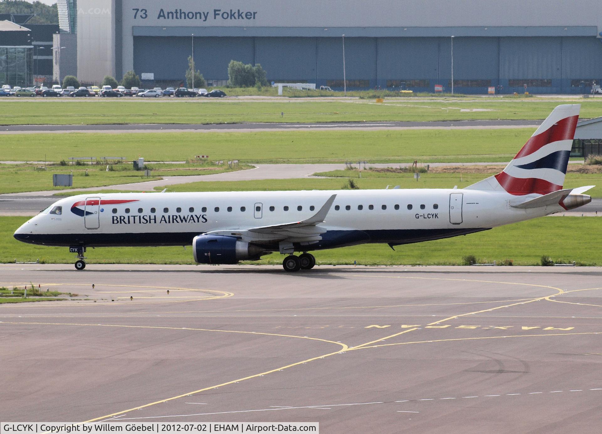 G-LCYK, 2010 Embraer 190SR (ERJ-190-100SR) C/N 19000343, Taxi to runway 24 of Schiphol Airport