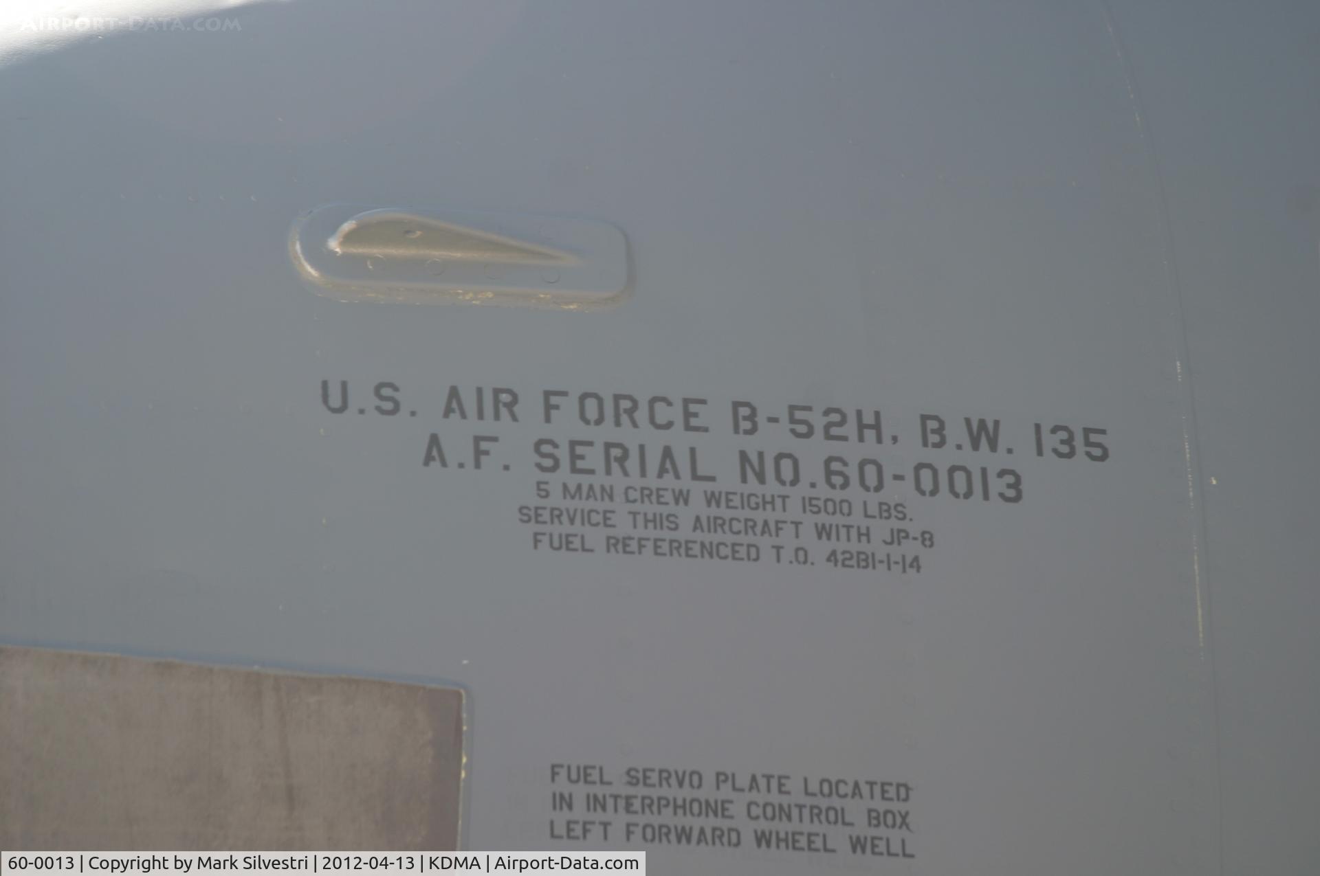 60-0013, 1960 Boeing B-52H-135-BW Stratofortress C/N 464378, Davis Monthan Airshow Practice Day