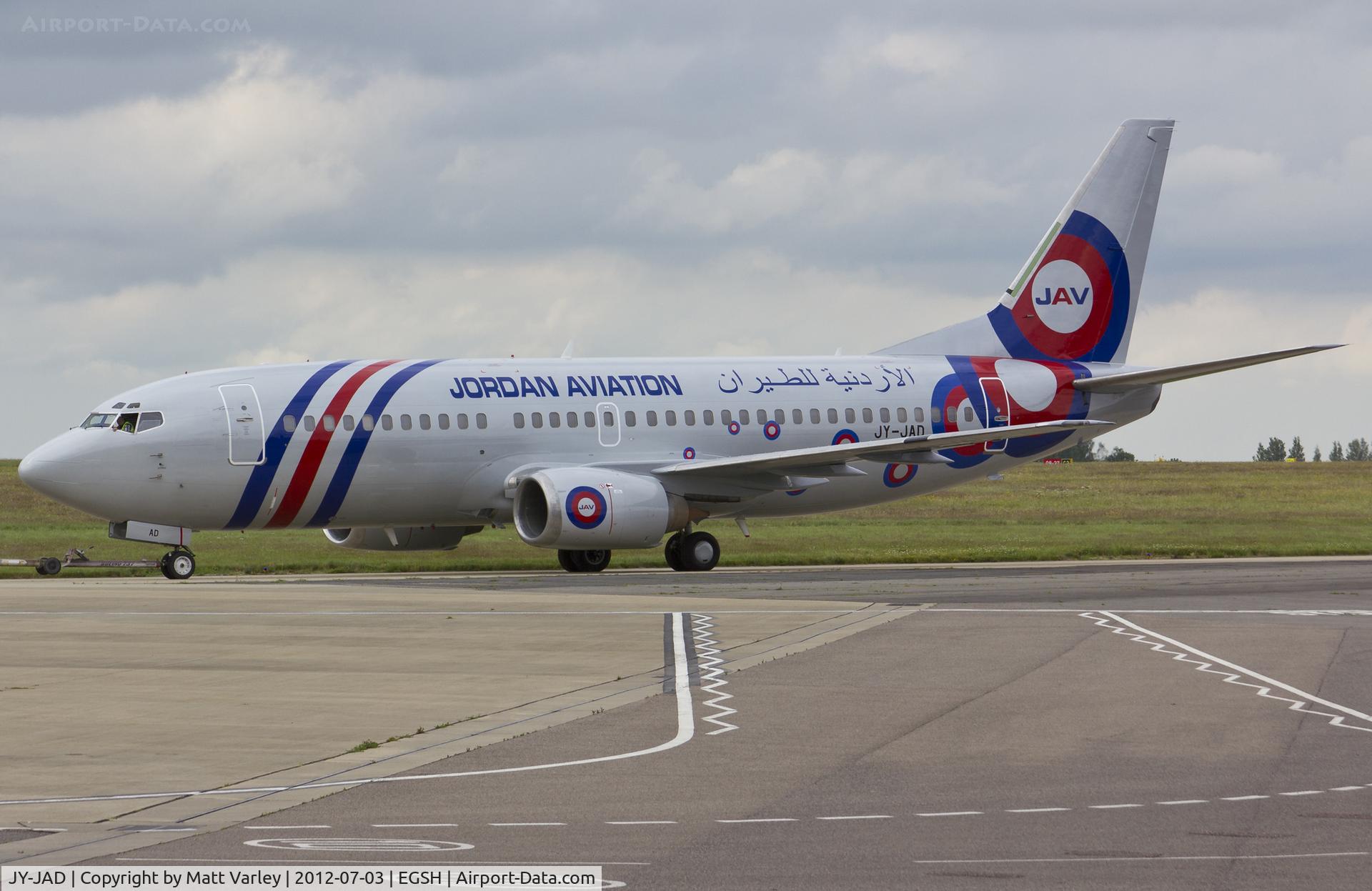 JY-JAD, 1990 Boeing 737-322 C/N 24662, Being towed by Air Livery to stand 7 after spray into full Jordan Aviation C/S.
