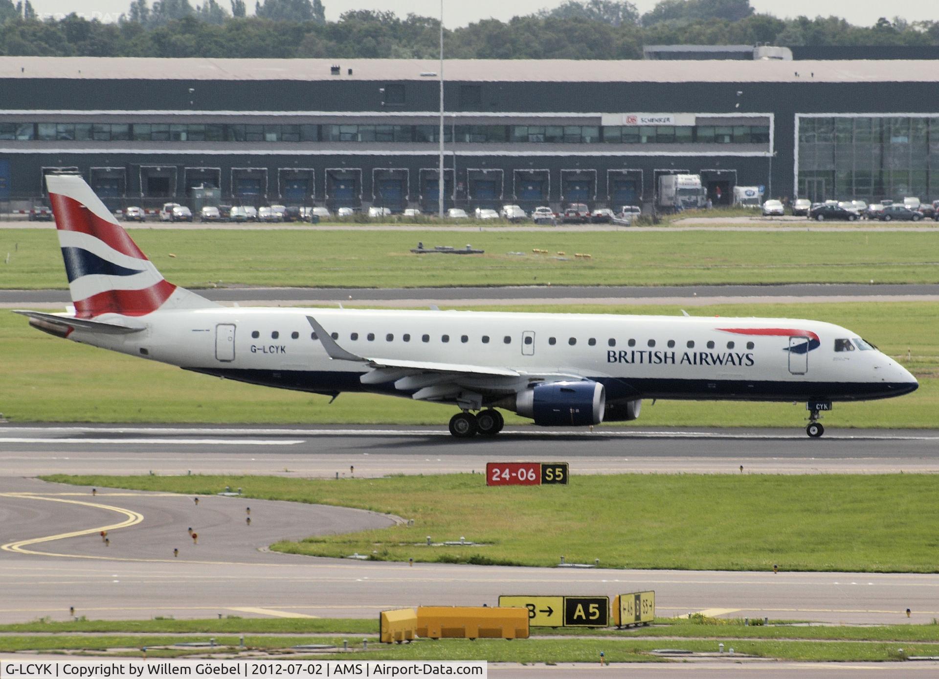 G-LCYK, 2010 Embraer 190SR (ERJ-190-100SR) C/N 19000343, Taxi to runway 24 of Schiphol Airport