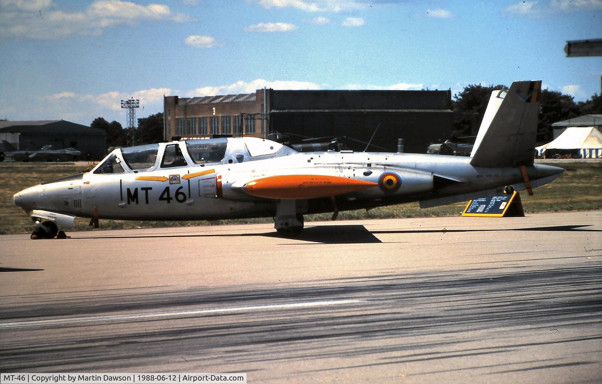 MT-46, Fouga CM-170R Magister C/N 145, Fouga CM170R Magister MT-46 at RAF Church Fenton SSAFA Air Display - Sunday 12th June 1988. Agfa slide film, Praktica MTL5B, copied in slide copier.