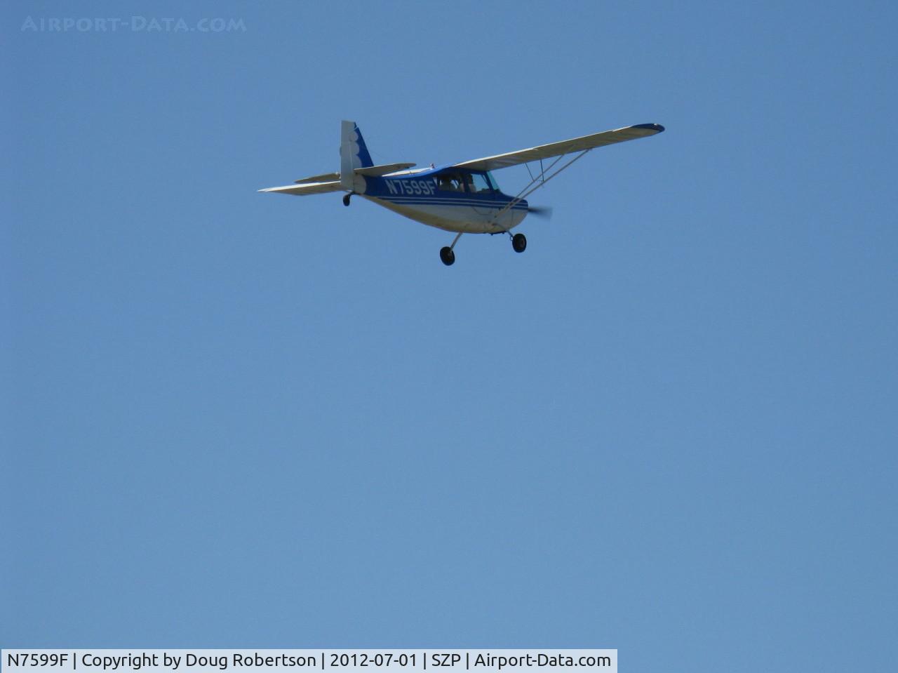 N7599F, 1970 Champion 7ECA Citabria C/N 745-70, 1970 Champion 7ECA CITABRIA, Lycoming O-235 115 Hp, takeoff climb Rwy 22, Young Eagles Flight