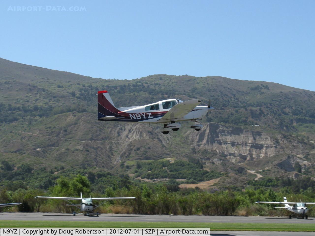 N9YZ, 1975 Grumman American AA-5A Cheetah C/N AA5-0822, 1975 Grumman American AA-5A CHEETAH, Lycoming O-320 150 Hp, takeoff climb Rwy 22, Young Eagles Flight