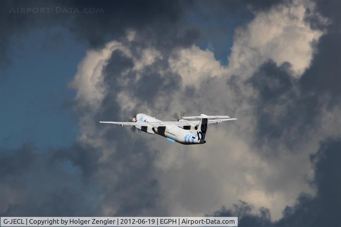 G-JECL, 2005 De Havilland Canada DHC-8-402Q Dash 8 C/N 4114, Up and away westbound......