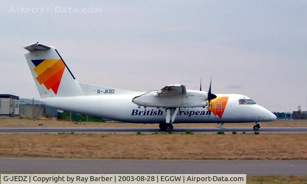 G-JEDZ, 2000 De Havilland Canada DHC-8-201BQ Dash 8 C/N 547, DHC-8Q-201B Dash 8 [547] (British European Airways) Luton~G 28/08/2003. Taxiing out for departure.