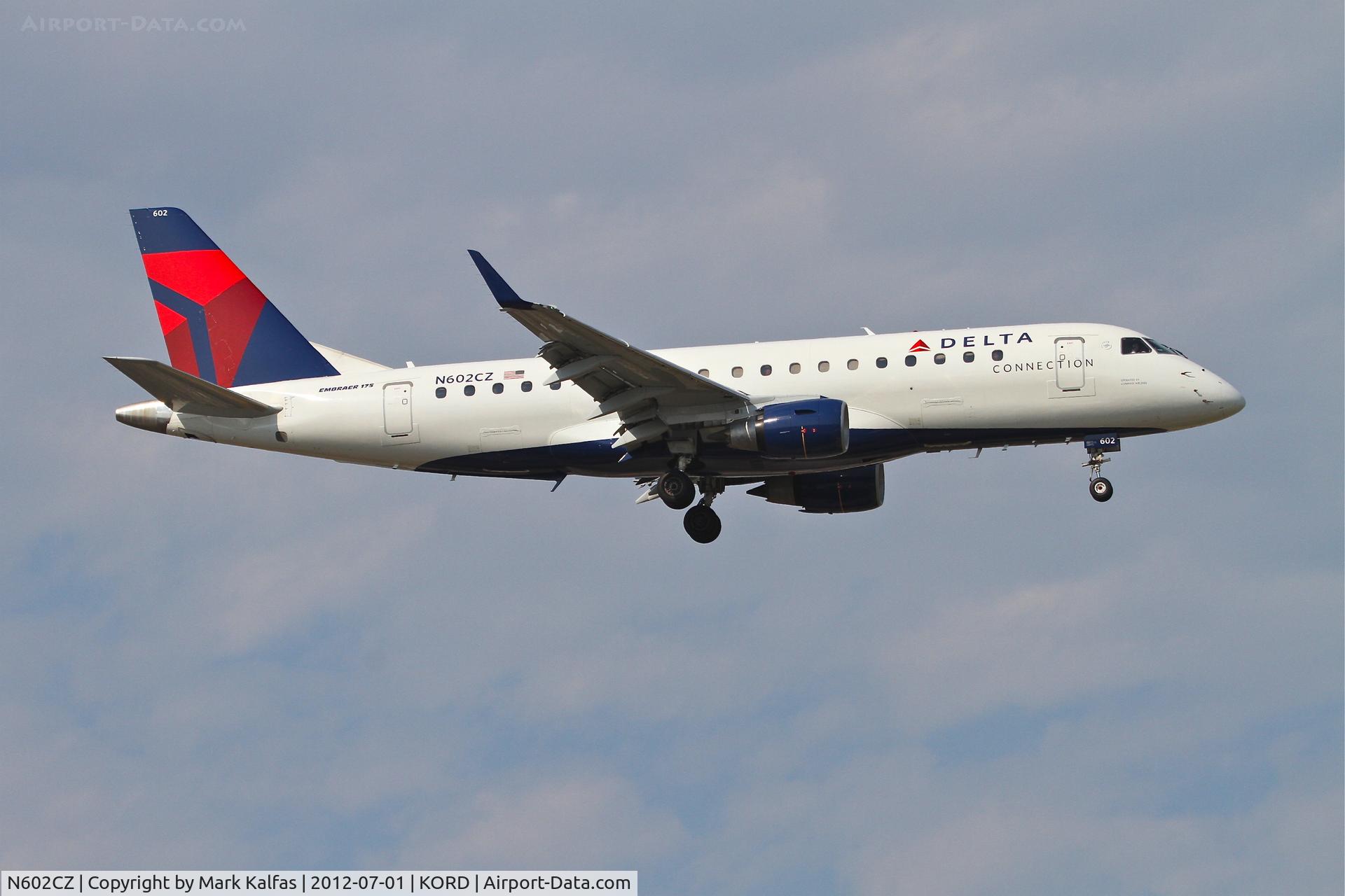 N602CZ, 2007 Embraer 175LR (ERJ-170-200LR) C/N 17000171, Compass Airlines/Delta Connection RJ 170-200 LR, CPZ5785 arriving from Minneapolis-St Paul International /KMSP, RWY 14R approach KORD.