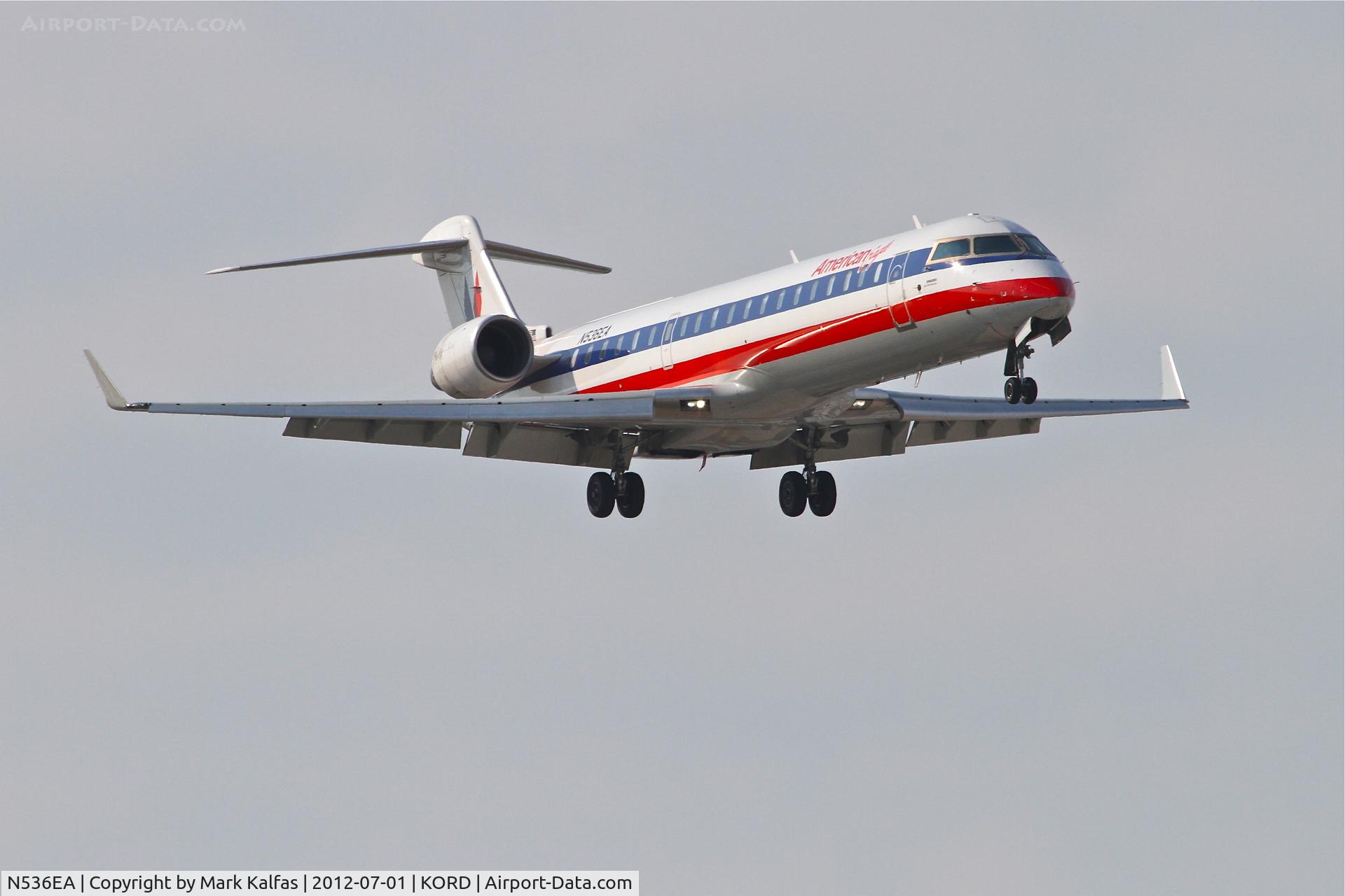 N536EA, Bombardier CRJ-702 (CL-600-2C10) Regional Jet C/N 10315, American Eagle Bombardier CL-600-2C10, EGF3732 arriving from KMSP, RWY 14R approach KORD.