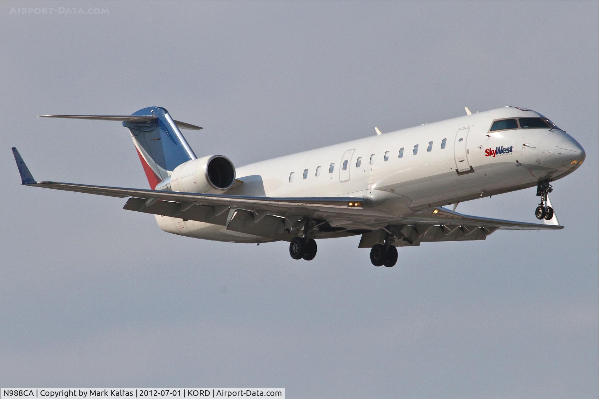 N988CA, 1997 Canadair CRJ-100ER (CL-600-2B19) C/N 7204, SkyWest Airlines/ United Express Canadair CL-600-2B19, SKW5644 arriving from Dane County Regional Airport/KMSN, RWY 14R approach KORD.