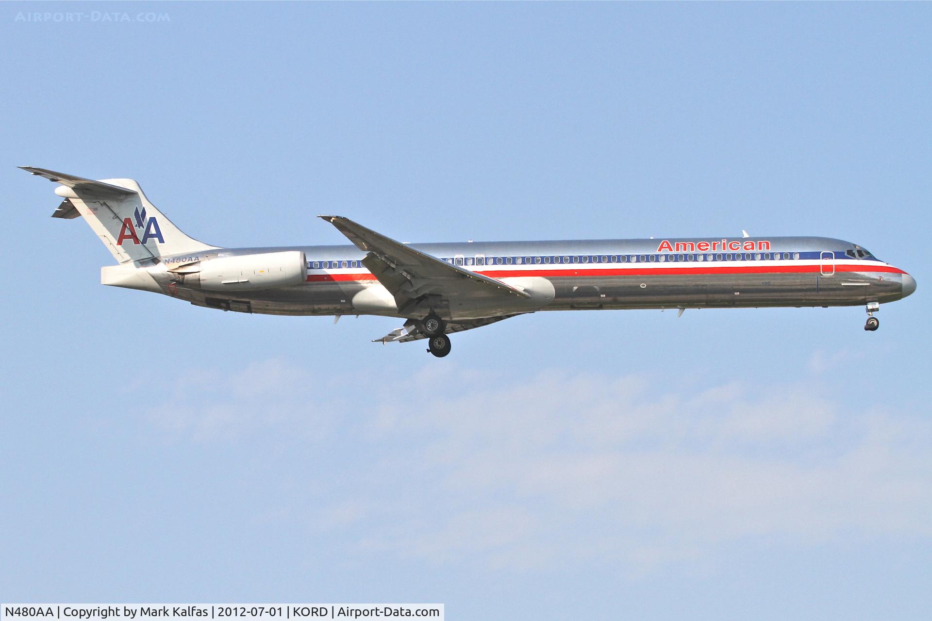 N480AA, 1988 McDonnell Douglas MD-82 (DC-9-82) C/N 49655, American Airlines Mcdonnell Douglas DC-9-82, AAL408 arriving from Tucson Int'l /KTUS,  RWY 14R approach KORD.