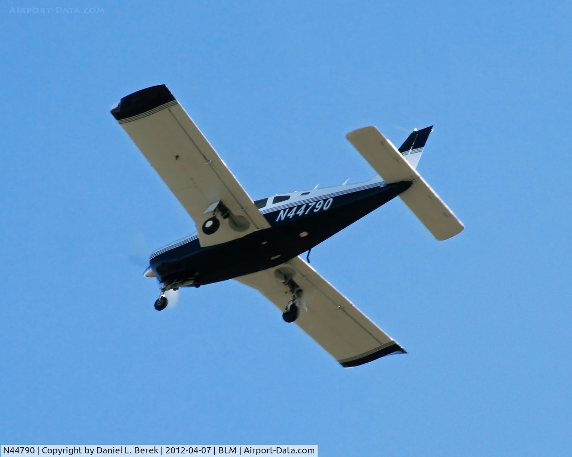 N44790, 1974 Piper PA-28R-200 C/N 28R-7535007, This little beauty was cruising over Monmouth Executive Airport.  So I couldn't resist snapping a picture.