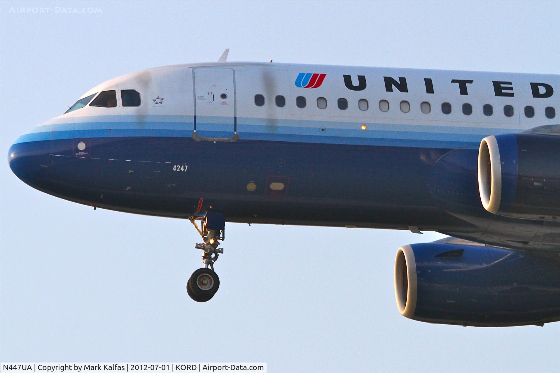 N447UA, 1998 Airbus A320-232 C/N 836, United Airlines Airbus A320-232, UAL679 arriving from San Juan, PR-Luis Munoz Marin Int'l /TJSJ, RWY 28 approach KORD.