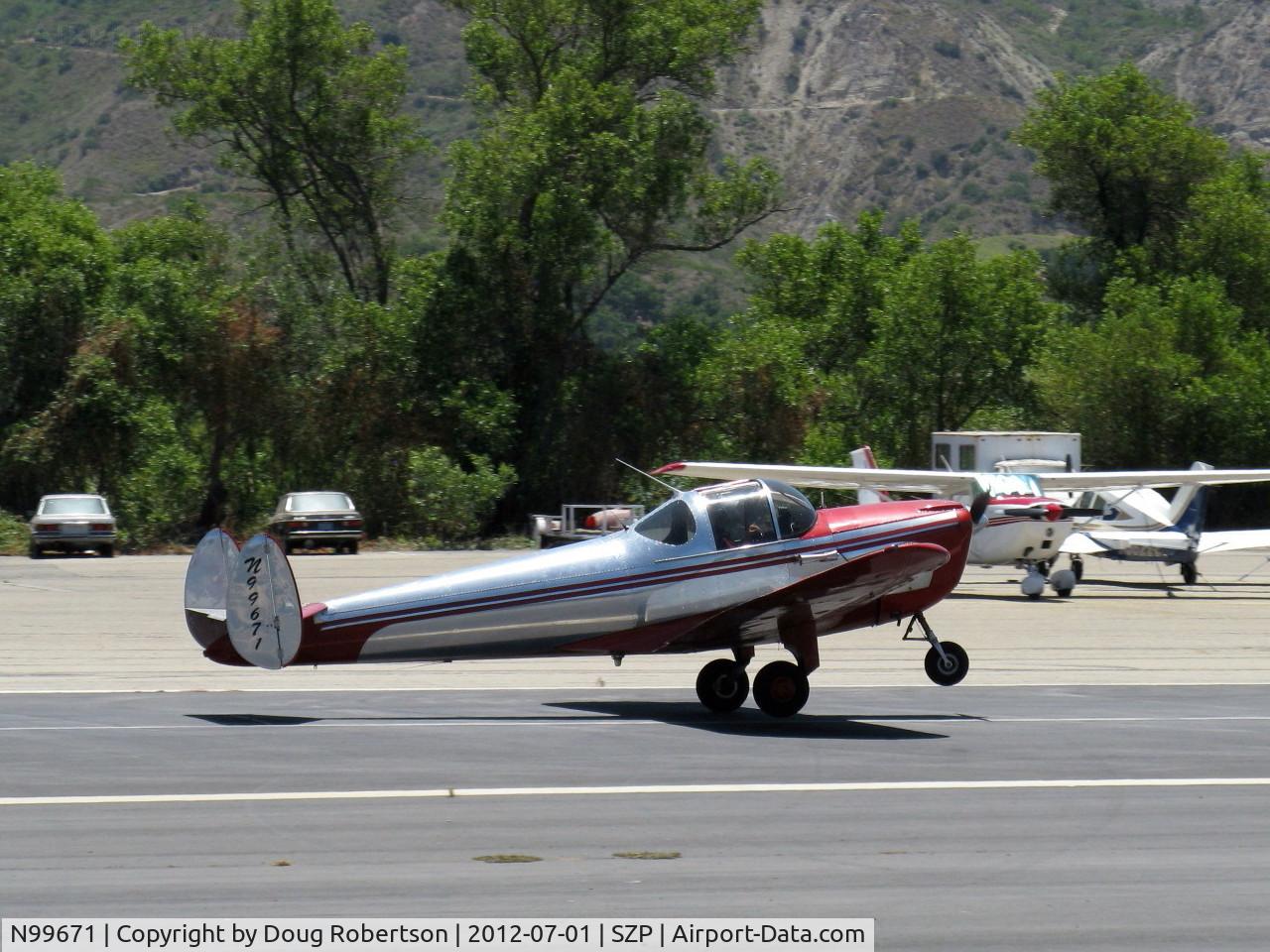 N99671, 1946 Erco 415C Ercoupe C/N 2294, 1946 ERCO Ercoupe 415-C Continental A&C75 75 Hp, landing Rwy 22