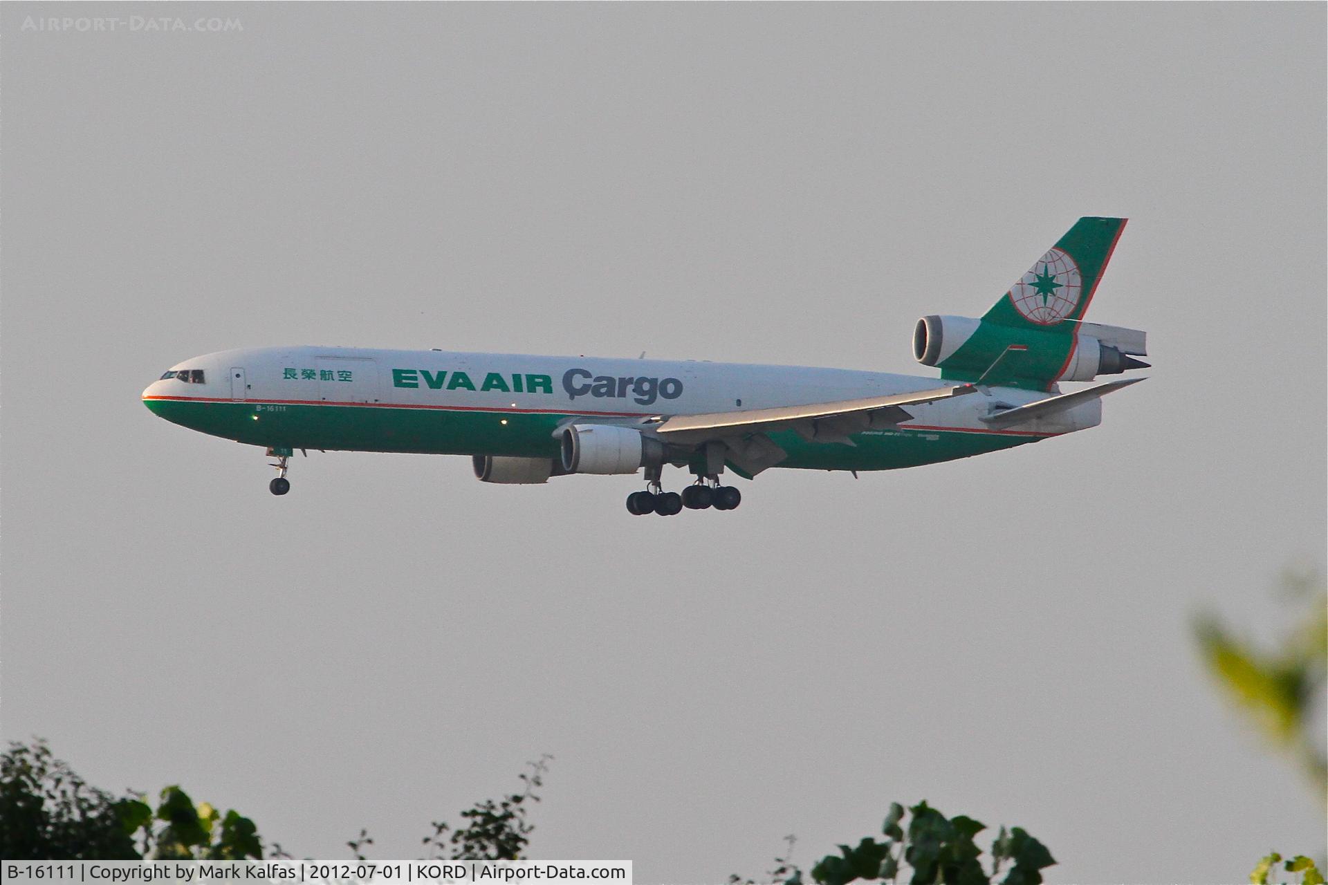 B-16111, 1998 McDonnell Douglas MD-11F C/N 48787, EVA Airways Mcdonnell Douglas MD-11F, EVA652 arriving from Anchorage International /PANC, RWY 27L approach KORD.