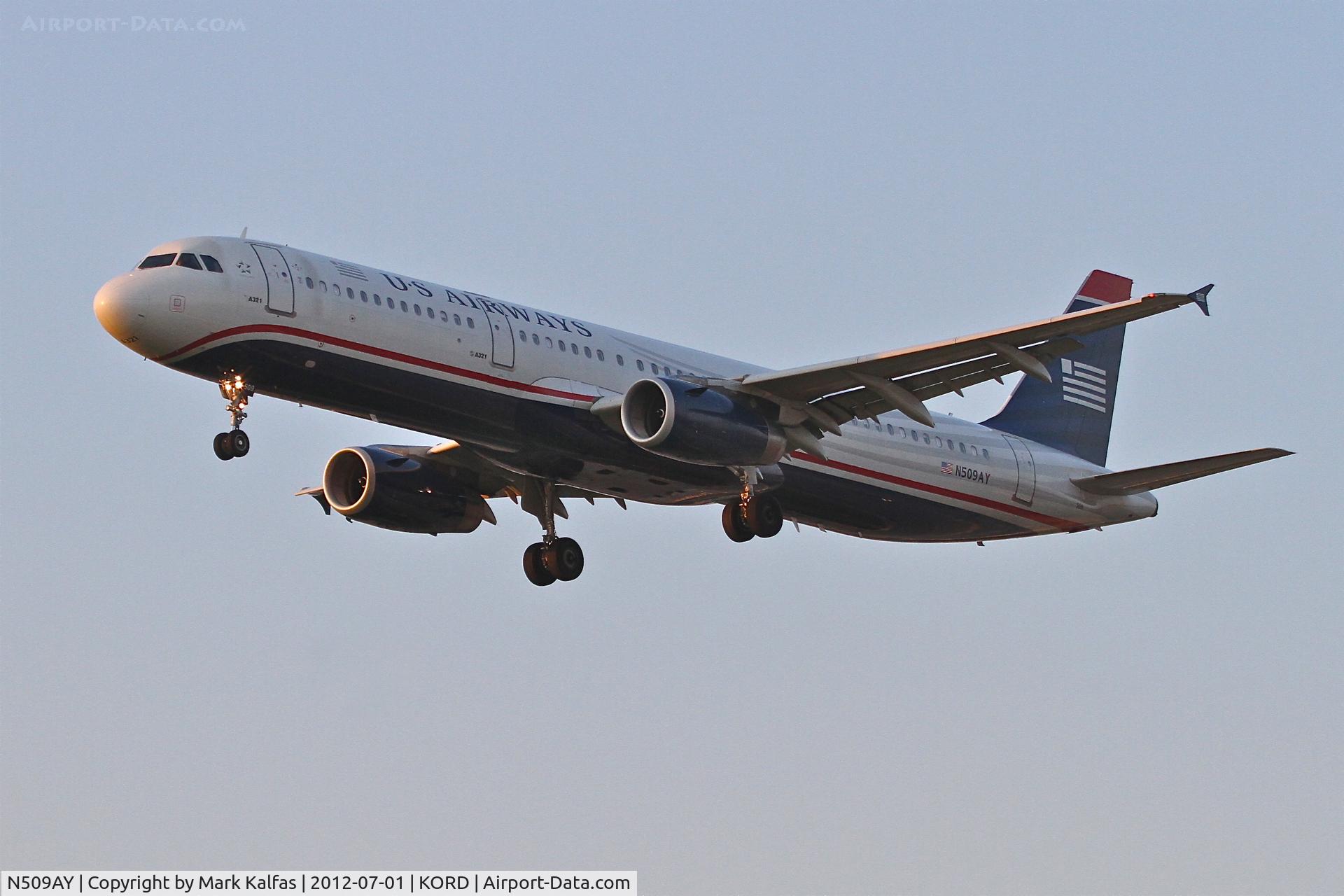 N509AY, 2009 Airbus A321-231 C/N 3796, US Airways Airbus A321-231, AWE121 arriving from Charlotte/Douglas International /KCLT, RWY 28 approach KORD.