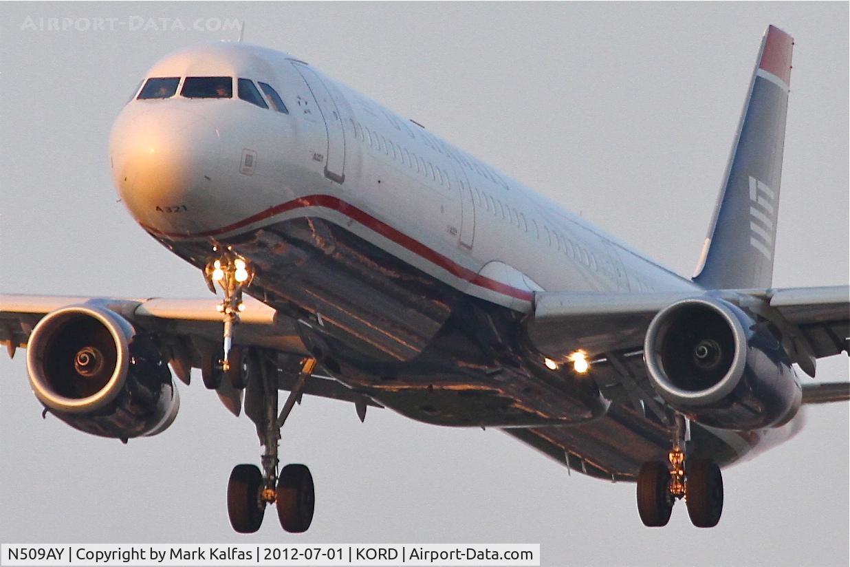 N509AY, 2009 Airbus A321-231 C/N 3796, US Airways Airbus A321-231, AWE121 arriving from Charlotte/Douglas International /KCLT, RWY 28 approach KORD.