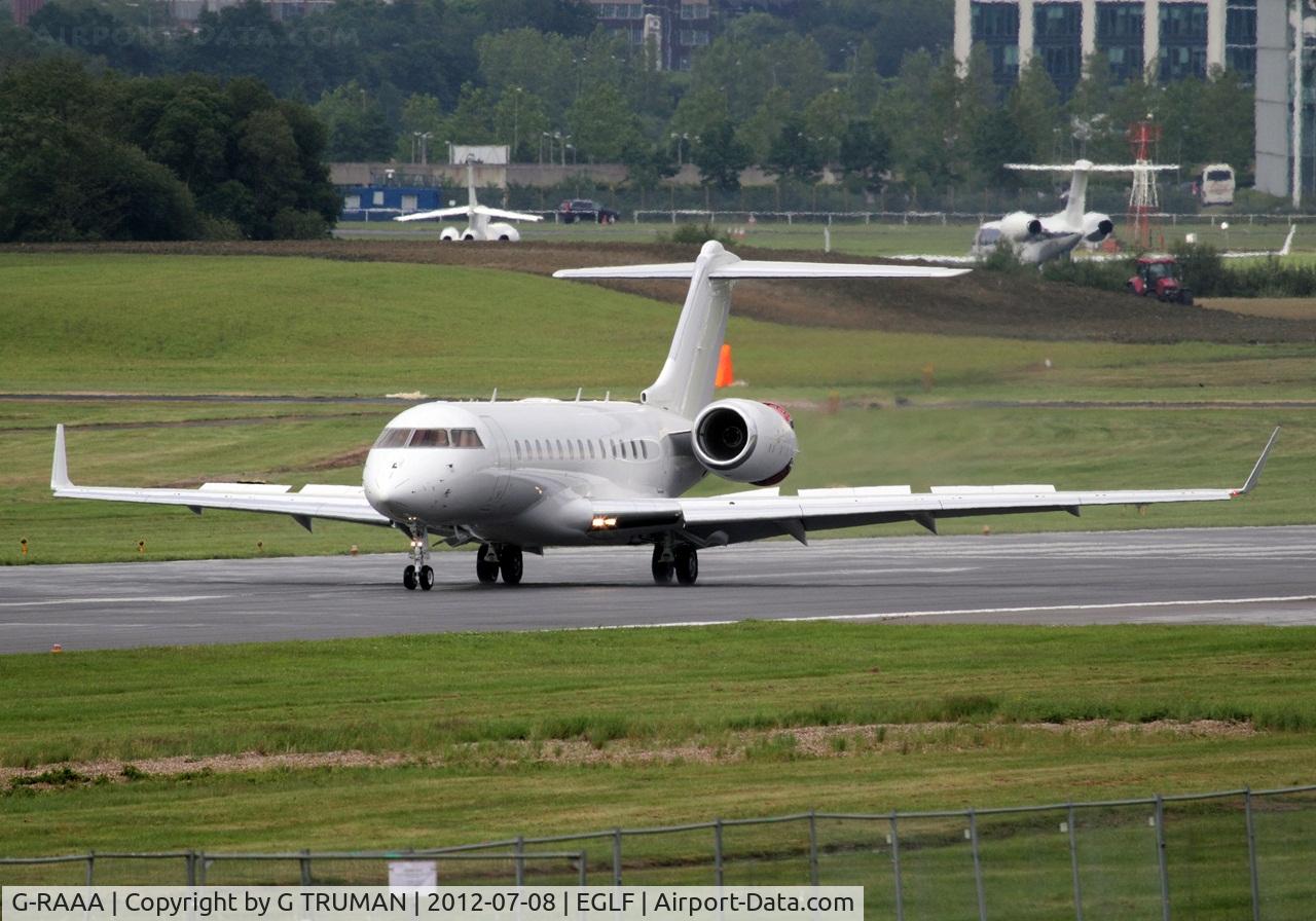 G-RAAA, 2010 Bombardier BD-700-1A10 Global Express C/N 9423, Landing a gloomy and wet Farnborough