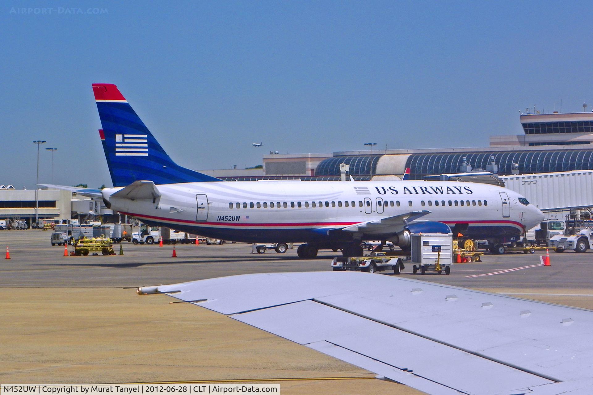 N452UW, 1991 Boeing 737-4B7 C/N 24979, Being pushed back at CLT