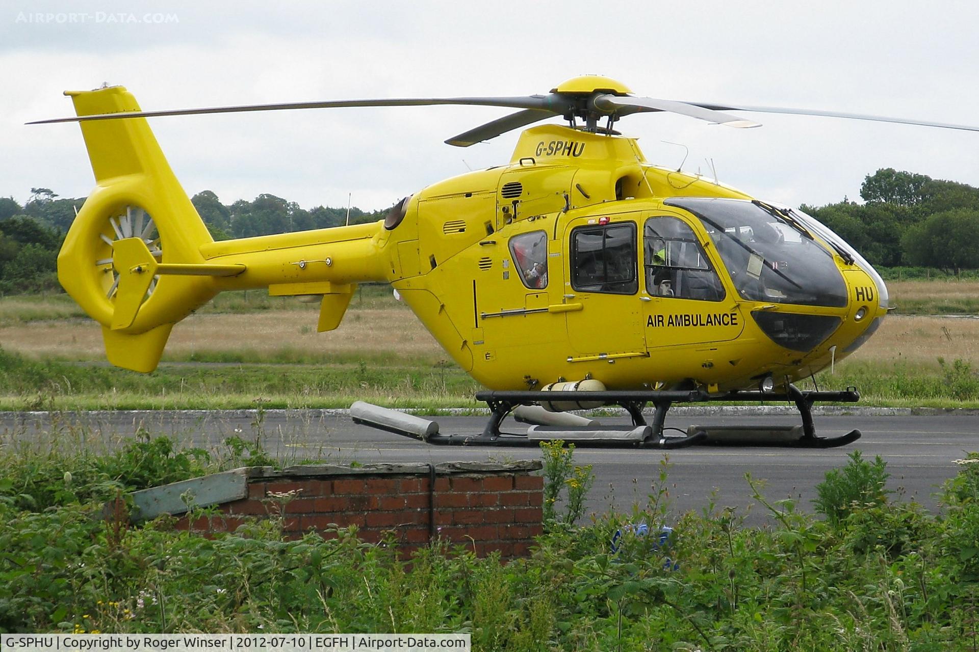 G-SPHU, 2002 Eurocopter EC-135T-2 C/N 0245, Standing in as Swansea Airport based Wales Air Ambulance helicopter whilst G-WASN is away being serviced.