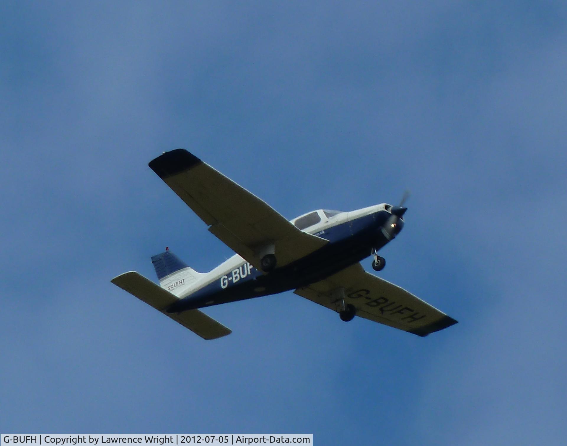 G-BUFH, 1984 Piper PA-28-161 Warrior II C/N 28-8416076, G-BUFH just after take-off from Exeter Airport. Taken from bridge over M5 motorway at 15.20 on 5th July 2012.