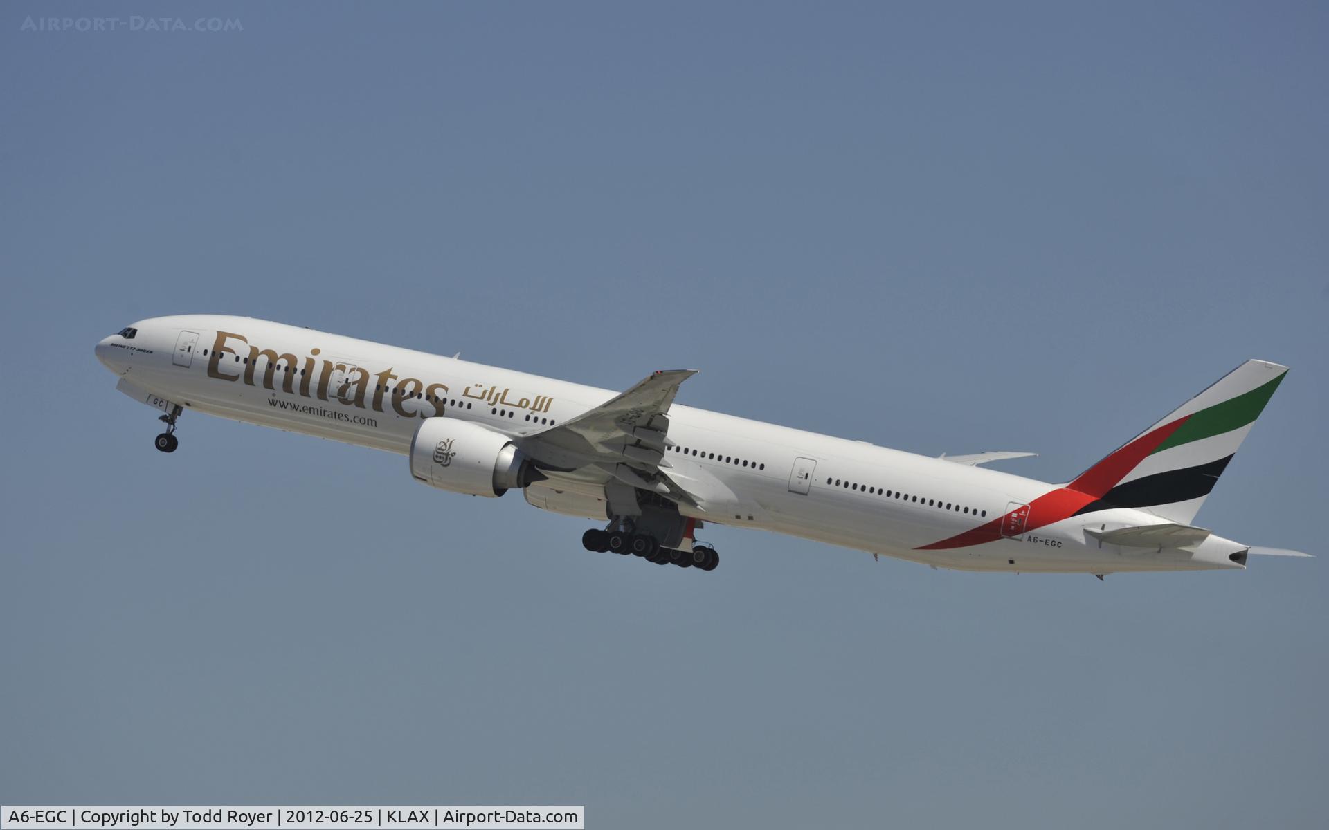 A6-EGC, 2011 Boeing 777-31H/ER C/N 35596, Departing LAX on 25R