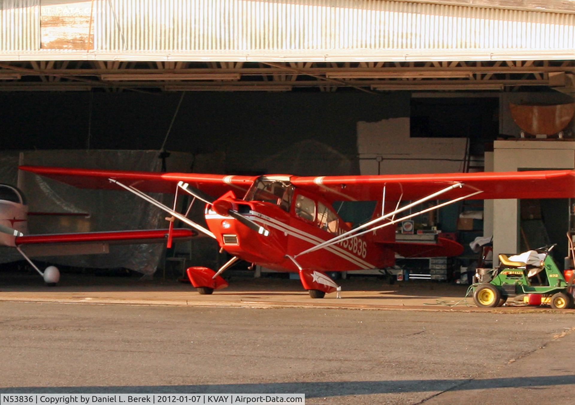 N53836, 1975 Bellanca 7ECA Citabria C/N 1124-75, A sporty 1975 Citabria receives attention at a hangar at a remote corner of South Jersey Regional Airport.