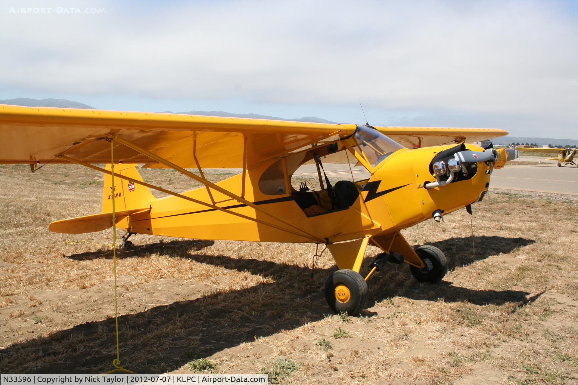 N33596, 1945 Piper J3C-65 Cub C/N 14073, Lompoc Piper Cub fly in 2012
