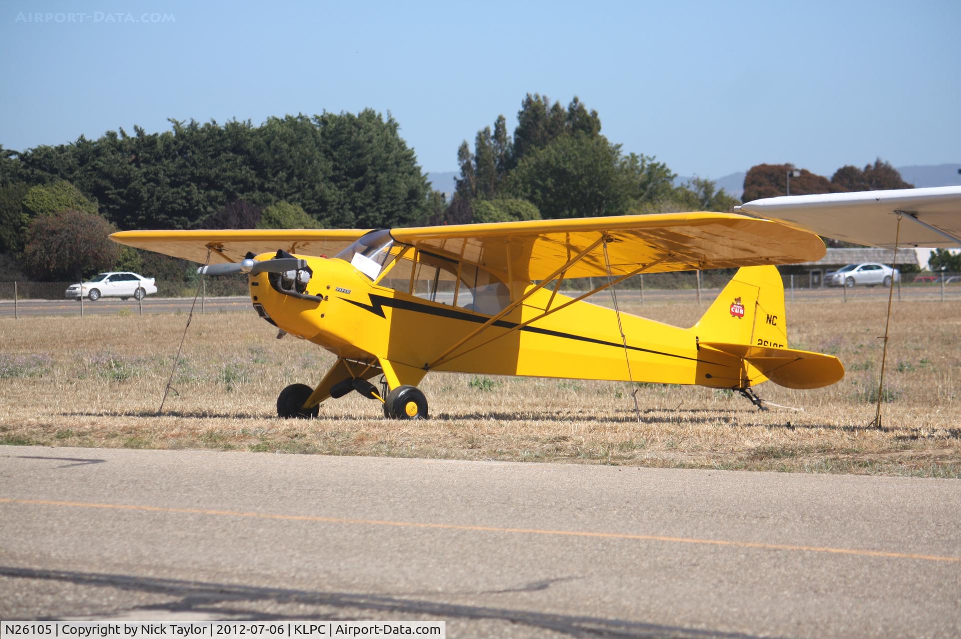 N26105, Piper J3C-65 Cub Cub C/N 4051, Lompoc Piper Cub fly in 2012