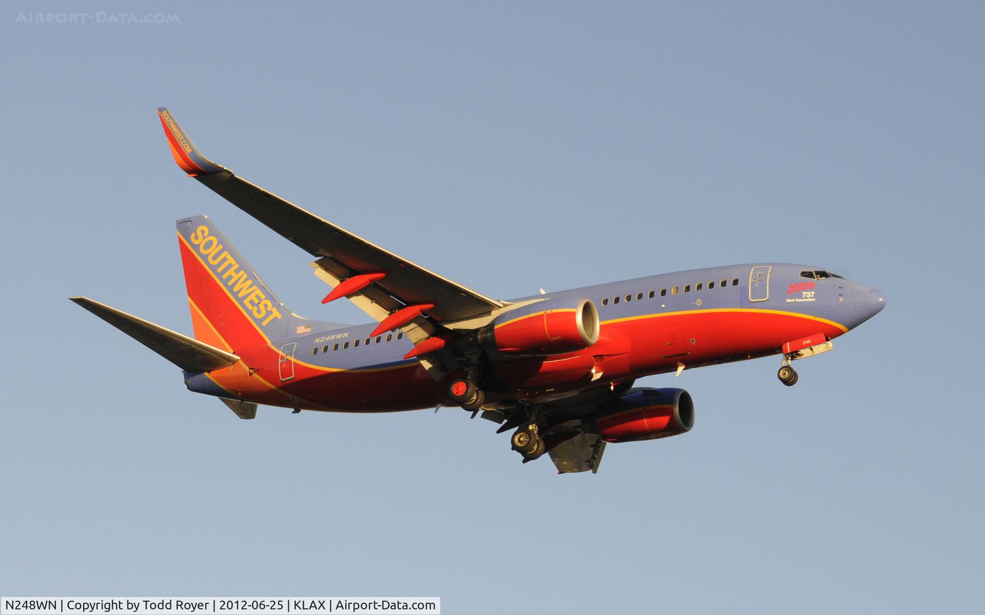 N248WN, 2006 Boeing 737-7H4 C/N 32509, Arriving at LAX on 24R