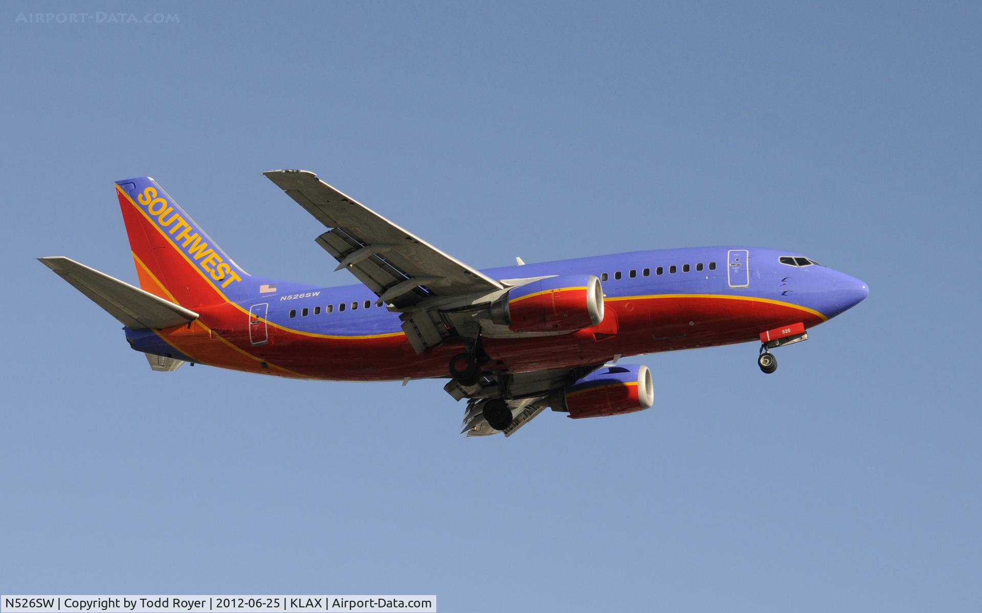 N526SW, 1992 Boeing 737-5H4 C/N 26568, Arriving at LAX on 24R