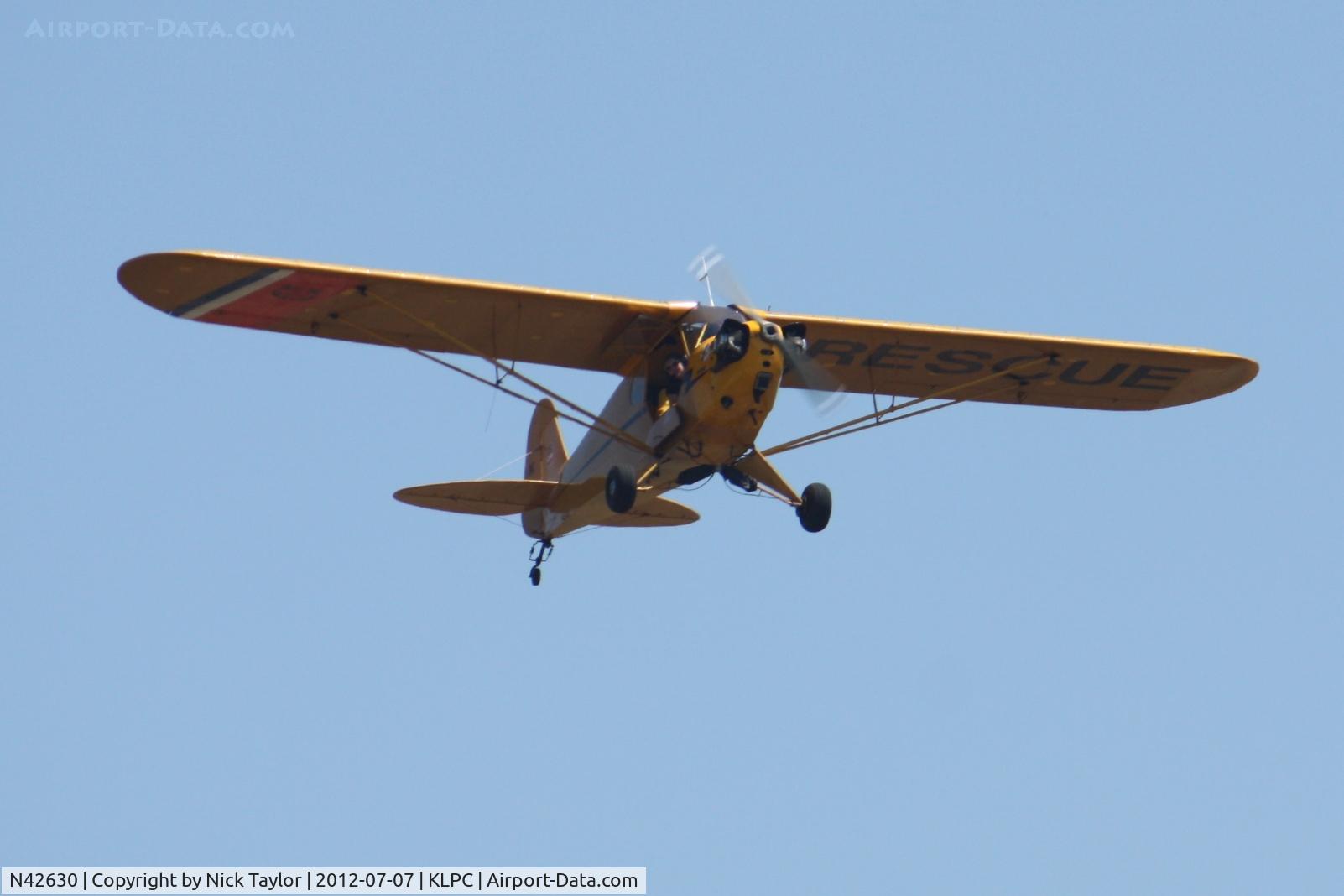 N42630, 1945 Piper J3C-65 Cub C/N 14921, Lompoc Piper Cub fly in 2012