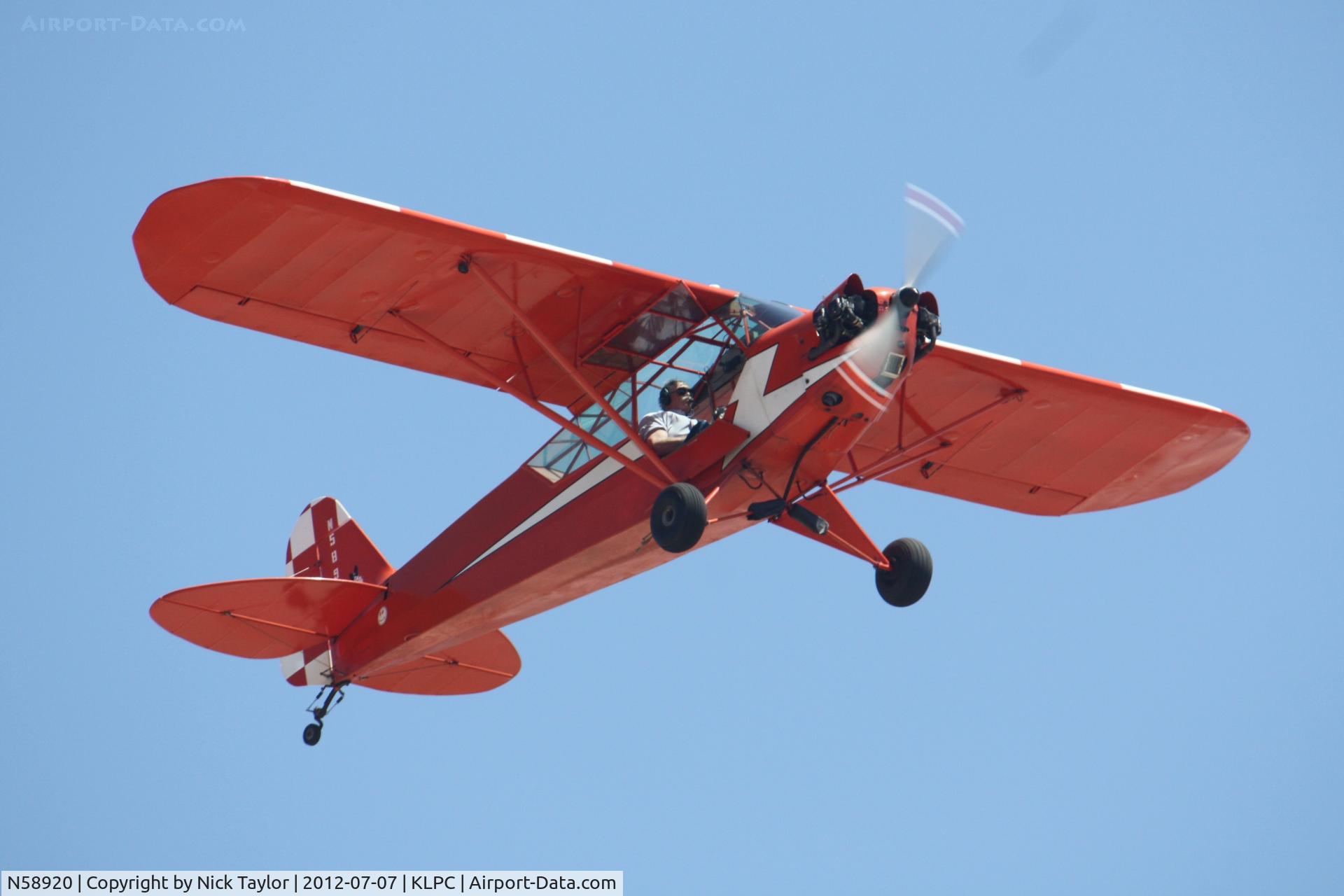 N58920, 1958 Piper J3C-65 Cub Cub C/N 45-55225, Lompoc Piper Cub fly in 2012