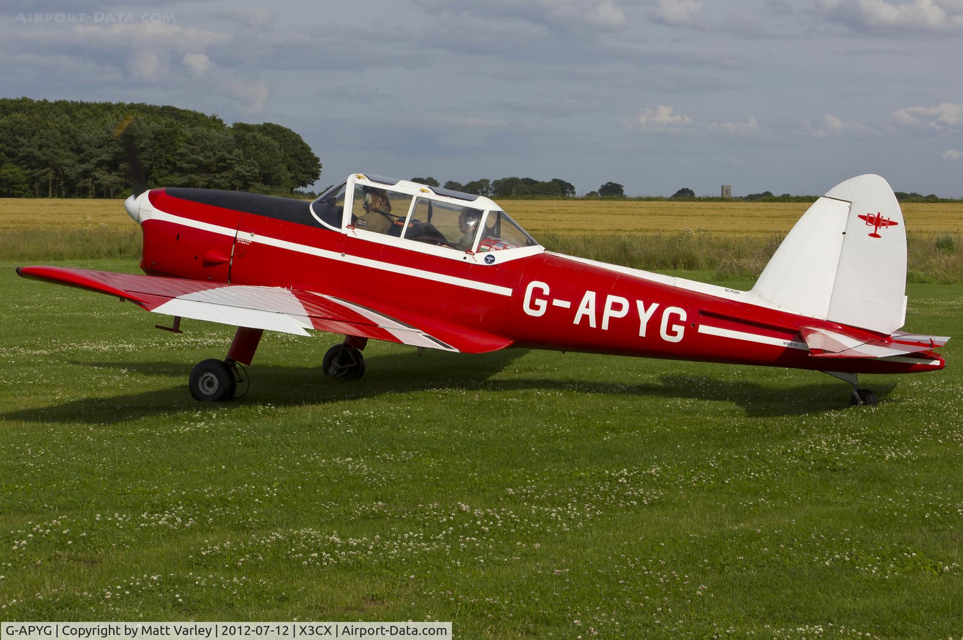 G-APYG, 1950 De Havilland DHC-1 Chipmunk T.10 C/N C1/0060, Departing in the afternoon sun.