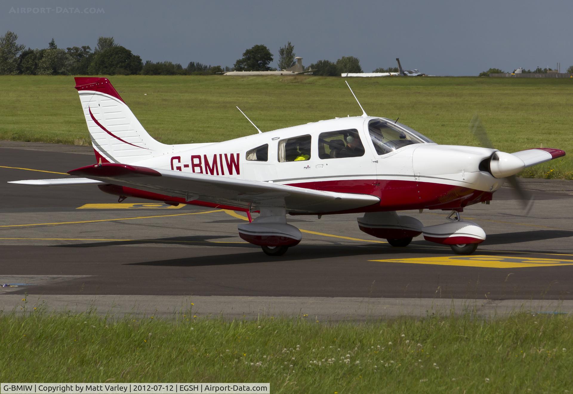 G-BMIW, 1981 Piper PA-28-181 Cherokee Archer II C/N 28-8190093, Departing SaxonAir.
