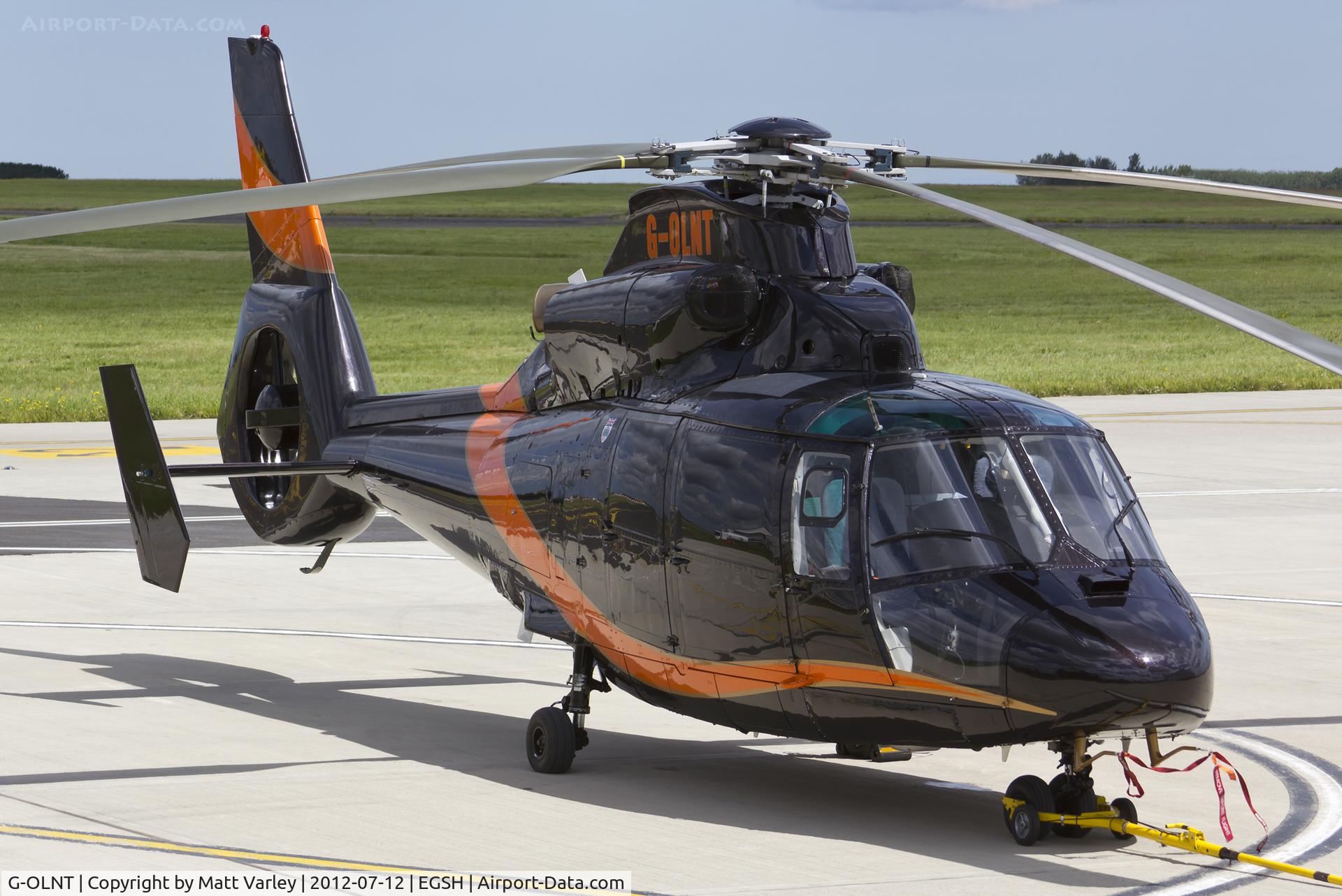 G-OLNT, 1988 Aérospatiale SA-365N-1 Dauphin 2 C/N 6309, Sat on stand at SaxonAir.