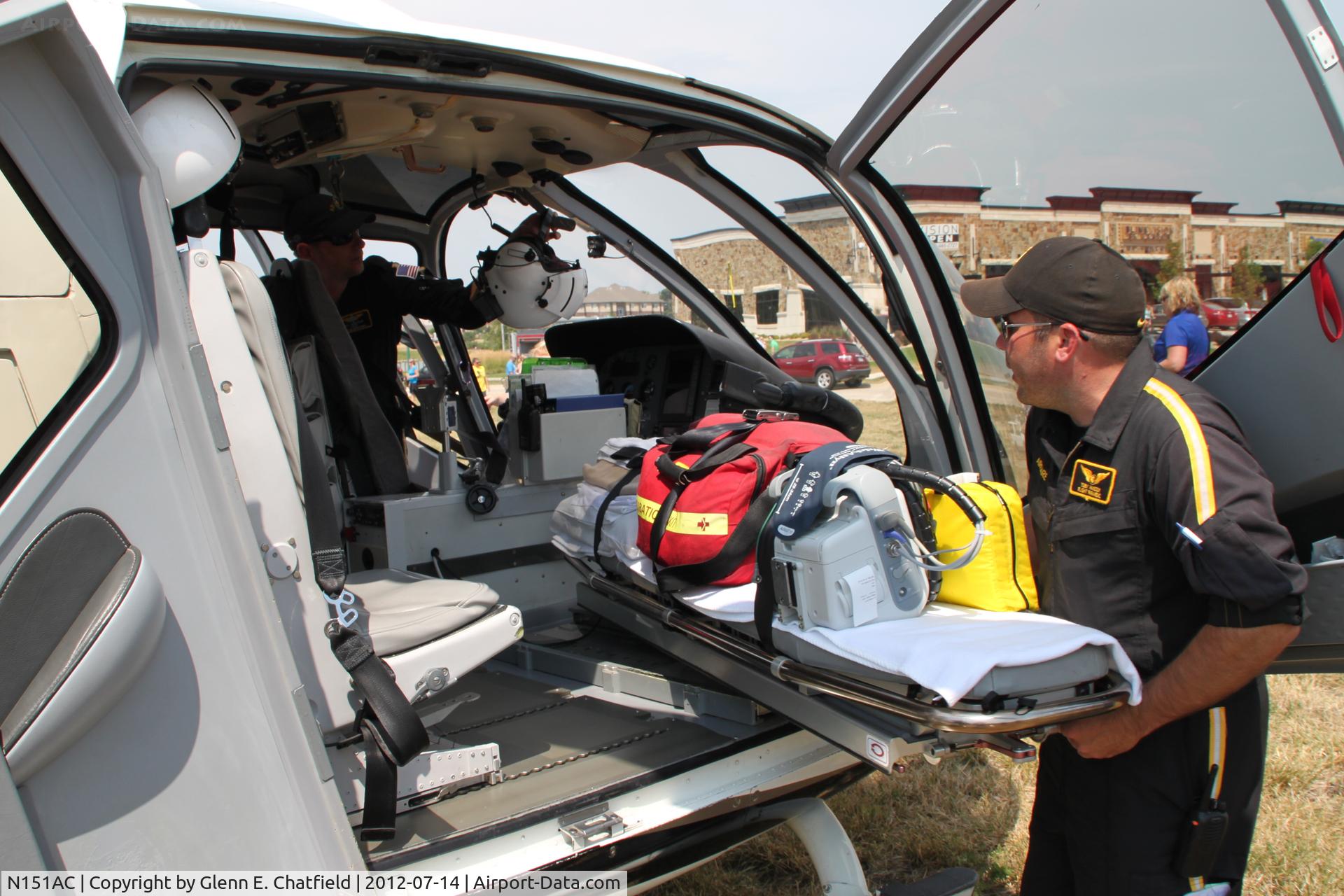 N151AC, 2003 Eurocopter EC-130B-4 (AS-350B-4) C/N 3732, Displaying the stretcher.  It 
