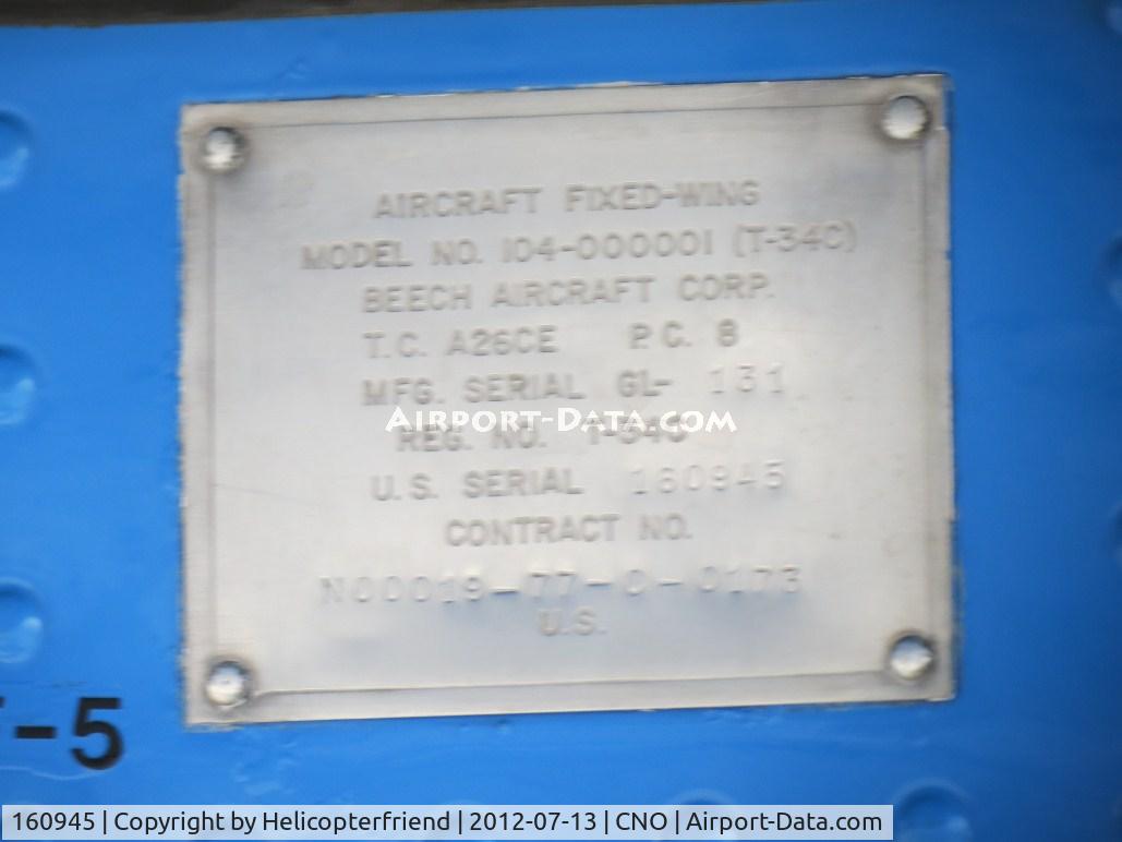 160945, 1973 Beech T-34C Turbo Mentor C/N GL-131, Manufacturing plate