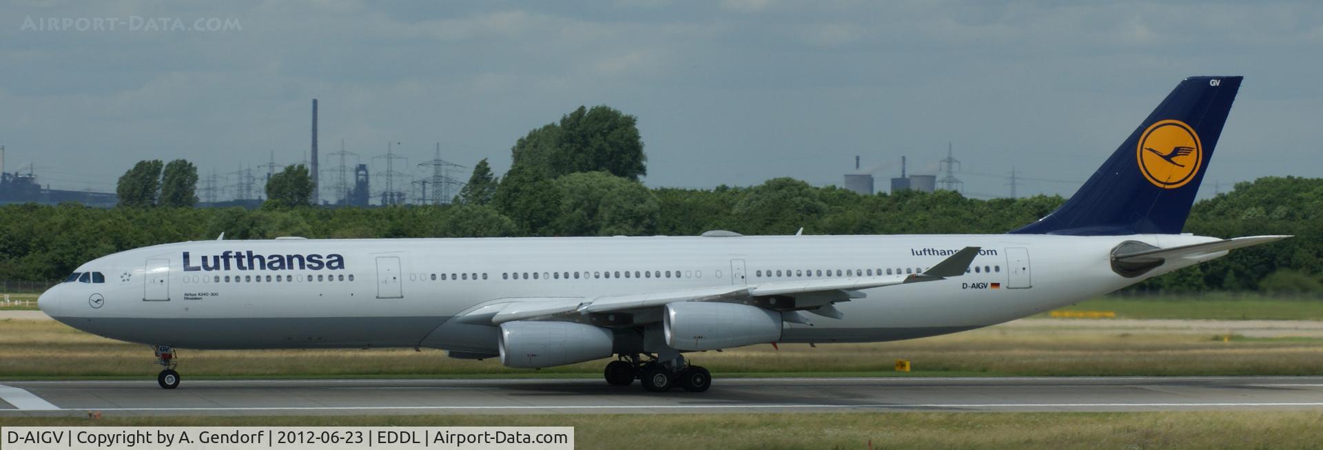 D-AIGV, 2000 Airbus A340-313X C/N 325, Lufthansa, on RWY 23L for departure at Düsseldorf Int´l (EDDL)