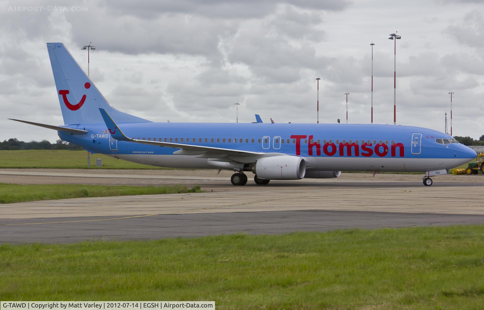 G-TAWD, 2012 Boeing 737-8K5 C/N 37265, Arriving at a dull EGSH.