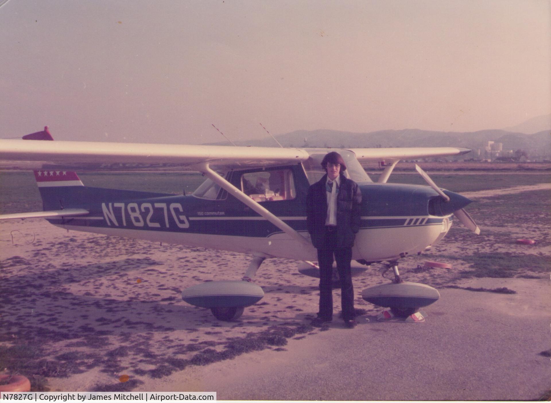N7827G, 1973 Cessna 150L C/N 15074732, Paul James Mitchell with N7827G at Tri City Airport, San Bernardino CA, approximately 1975-76