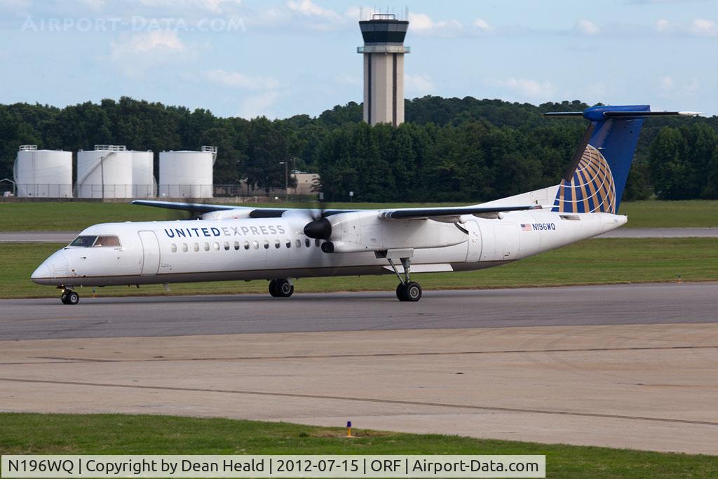N196WQ, 2008 Bombardier DHC-8-402 Dash 8 C/N 4196, United Express (Colgan Air) N196WQ (FLT CJC4920) taxiing to RWY 23 for departure to Newark Liberty Int'l (KEWR).