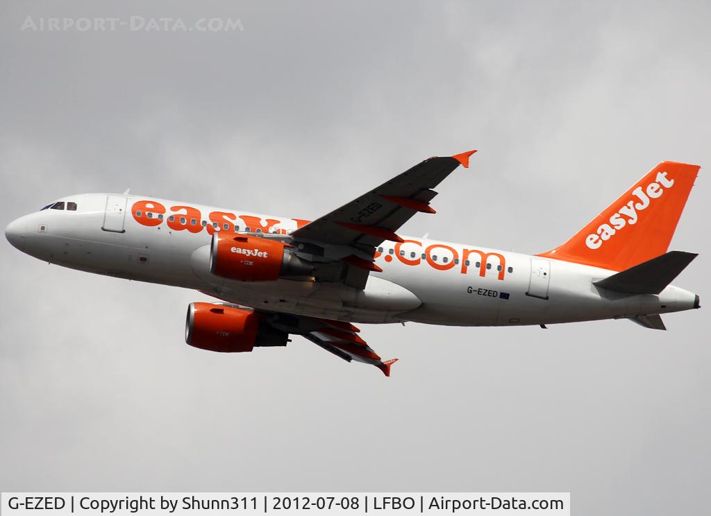 G-EZED, 2004 Airbus A319-111 C/N 2170, Taking off from rwy 32R... 'The web's favorite airlines' titles removed...
