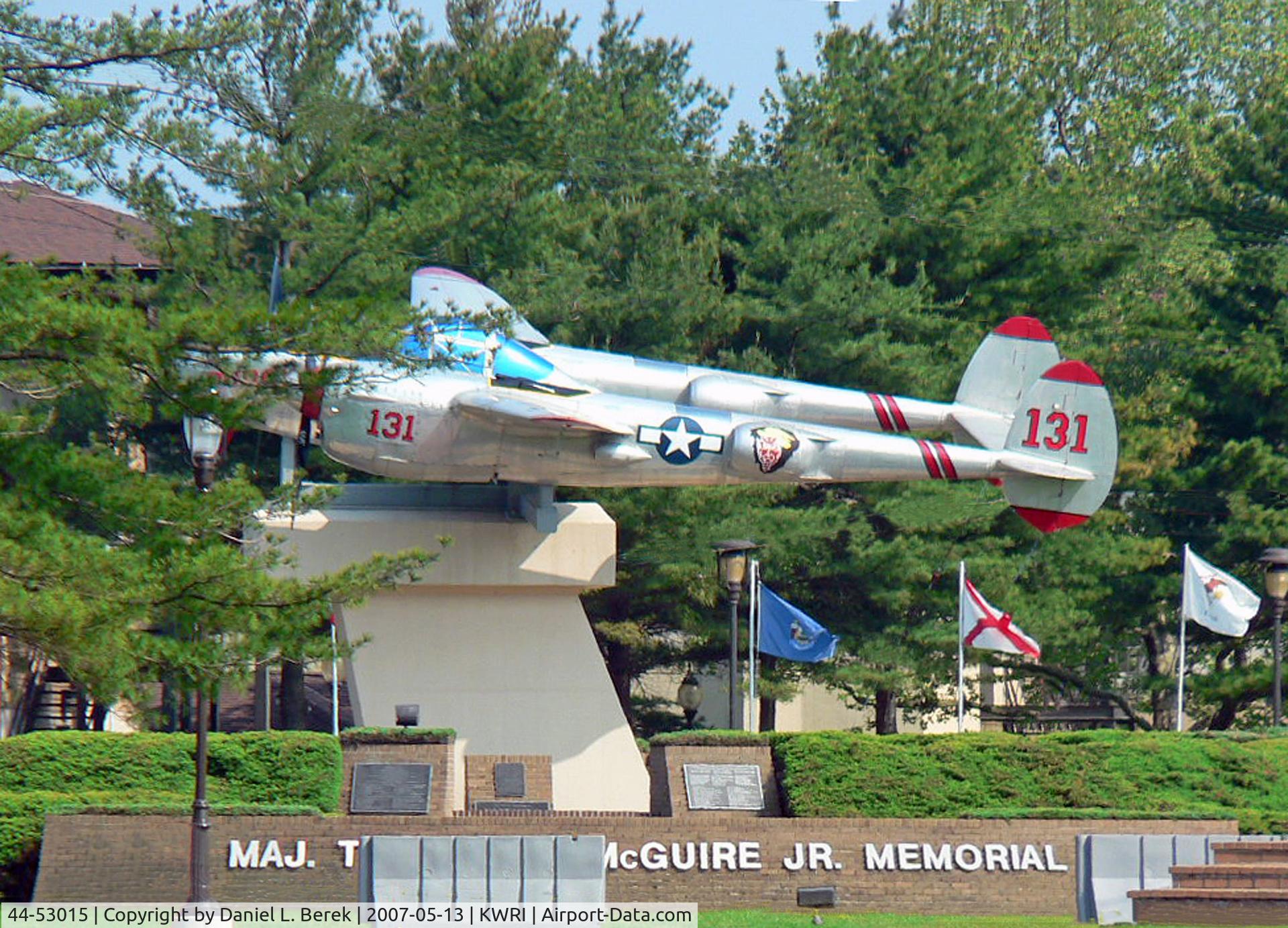 44-53015, 1944 Lockheed F-5G-6-LO C/N 422-8270, This P-38L has been painted to represent the aircraft flown by Maj. Thomas McGuire, in whose name McGuire AFB is named.