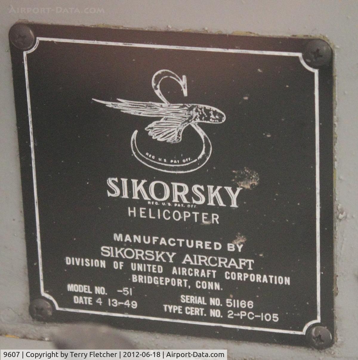 9607, Sikorsky H-5 Dragonfly C/N 51-166, Dataplate for Dragonfly