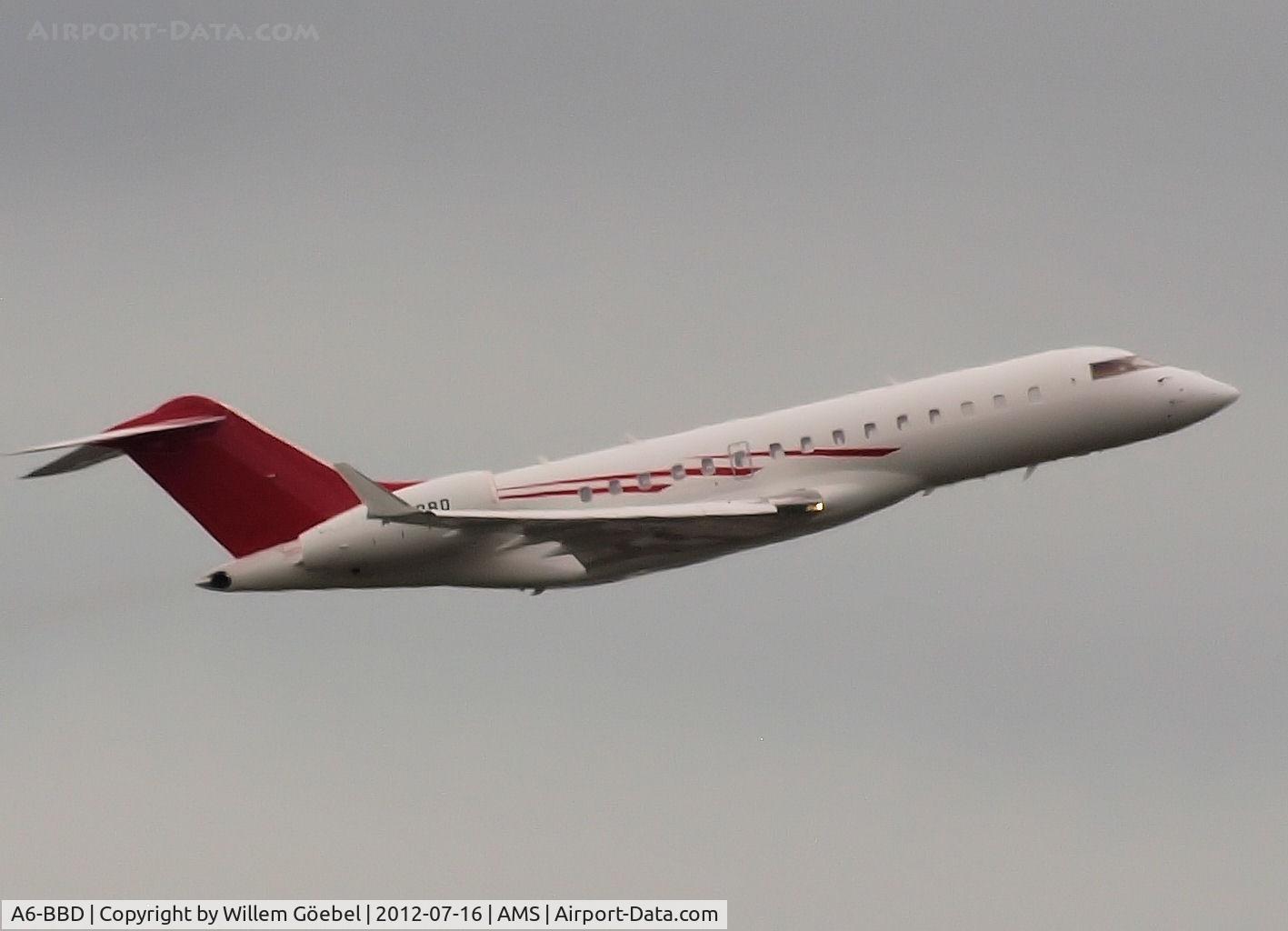 A6-BBD, 2009 Bombardier BD-700-1A10 Global Express C/N 9335, Take off from runway 22 of Amsterdam Airport
