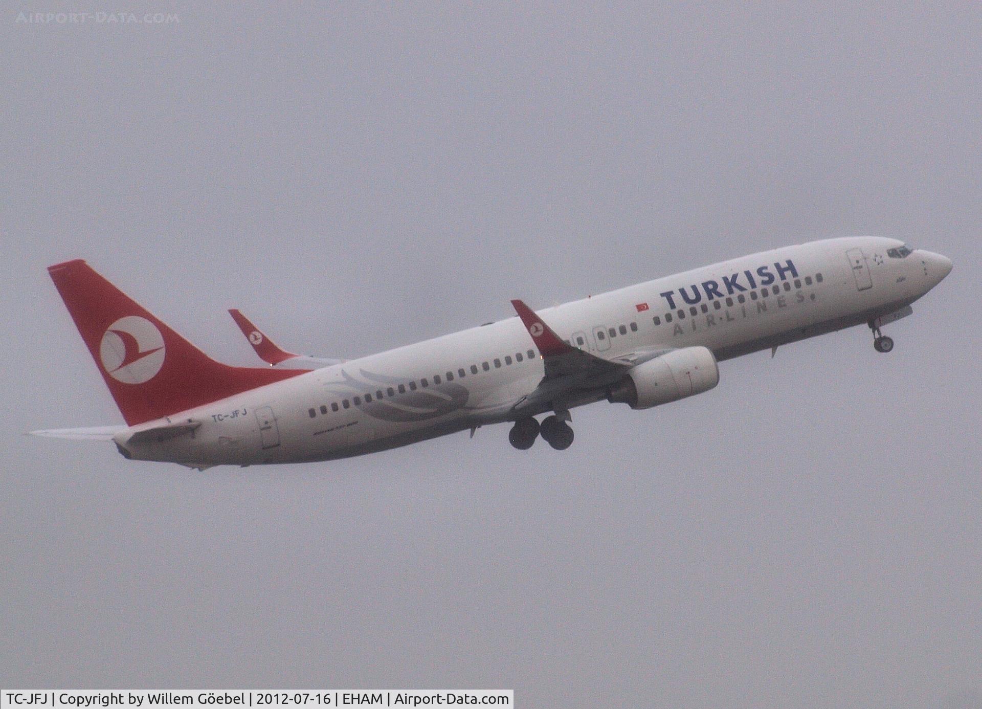 TC-JFJ, 1999 Boeing 737-8F2 C/N 29772, Take off from runway L18 of Schiphol Airport