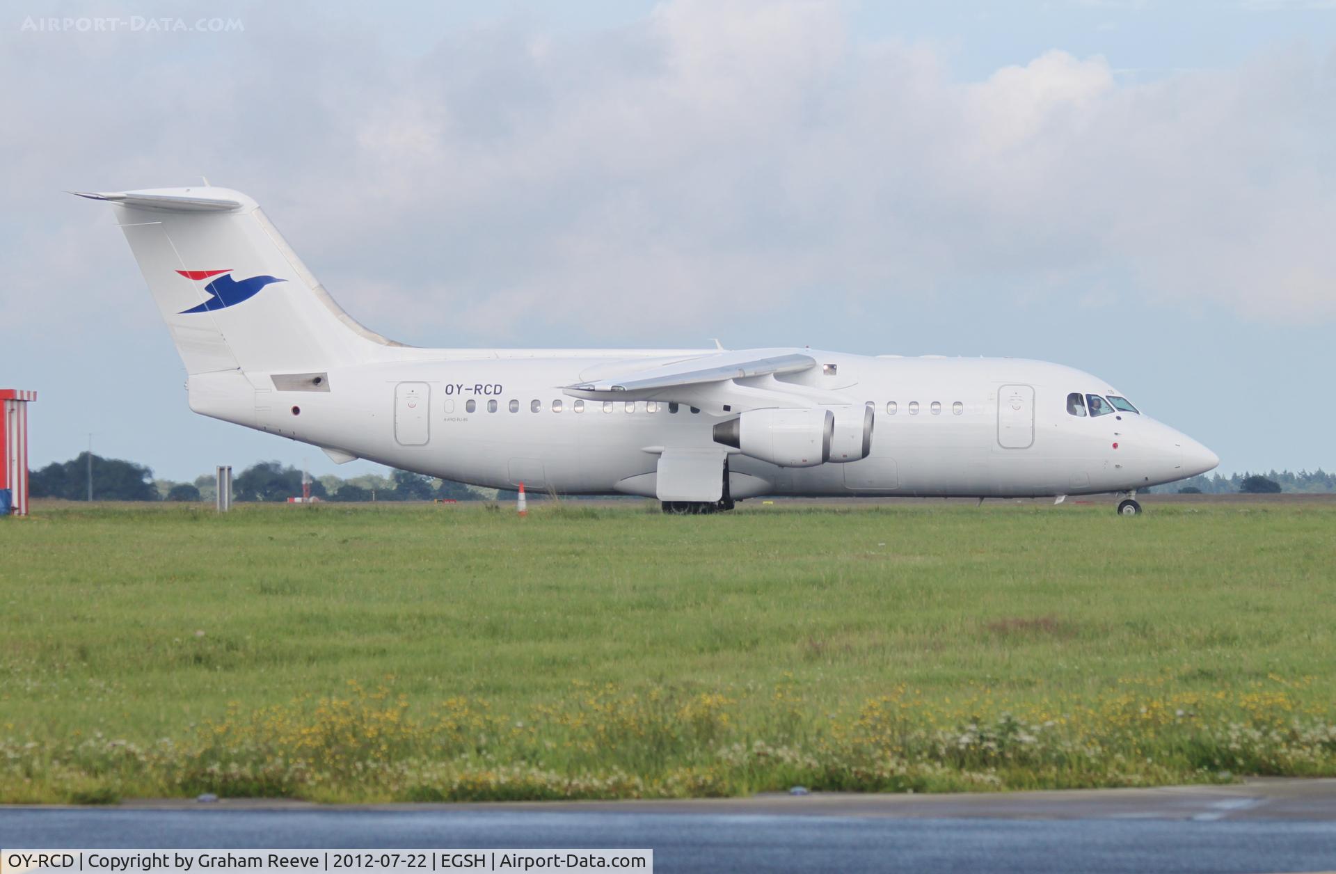 OY-RCD, 1993 British Aerospace Avro 146-RJ85 C/N E.2235, Just landed at Norwich.