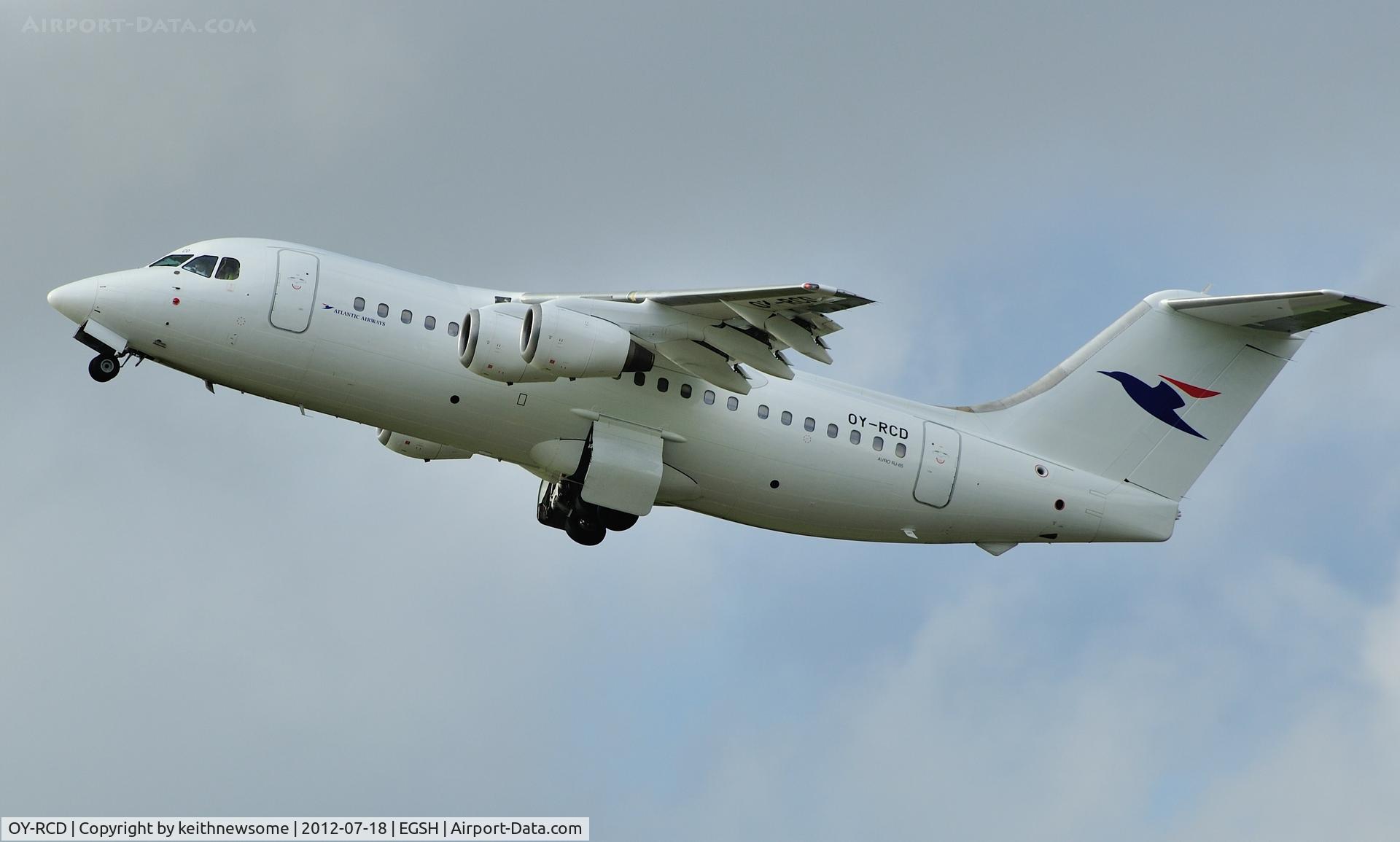 OY-RCD, 1993 British Aerospace Avro 146-RJ85 C/N E.2235, Taking off following the second visit of the day.