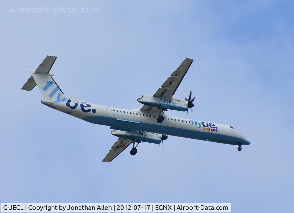 G-JECL, 2005 De Havilland Canada DHC-8-402Q Dash 8 C/N 4114, On approach to East Midlands airport.