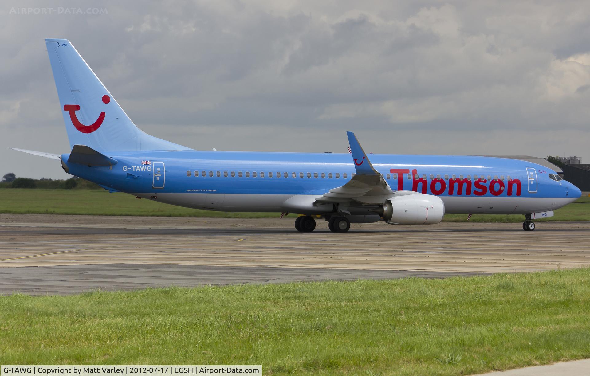 G-TAWG, 2012 Boeing 737-8K5 C/N 37266, Arriving at EGSH.