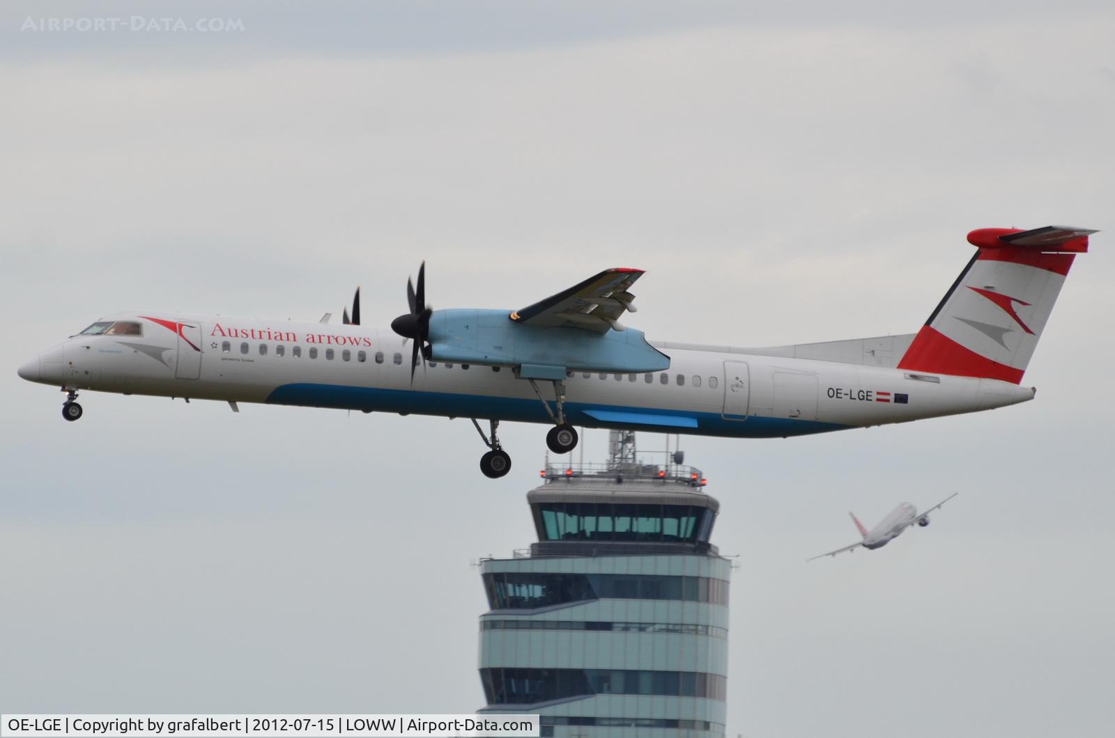 OE-LGE, 2001 De Havilland Canada DHC-8-402Q Dash 8 C/N 4042, Landing on runway 16 @ VIE